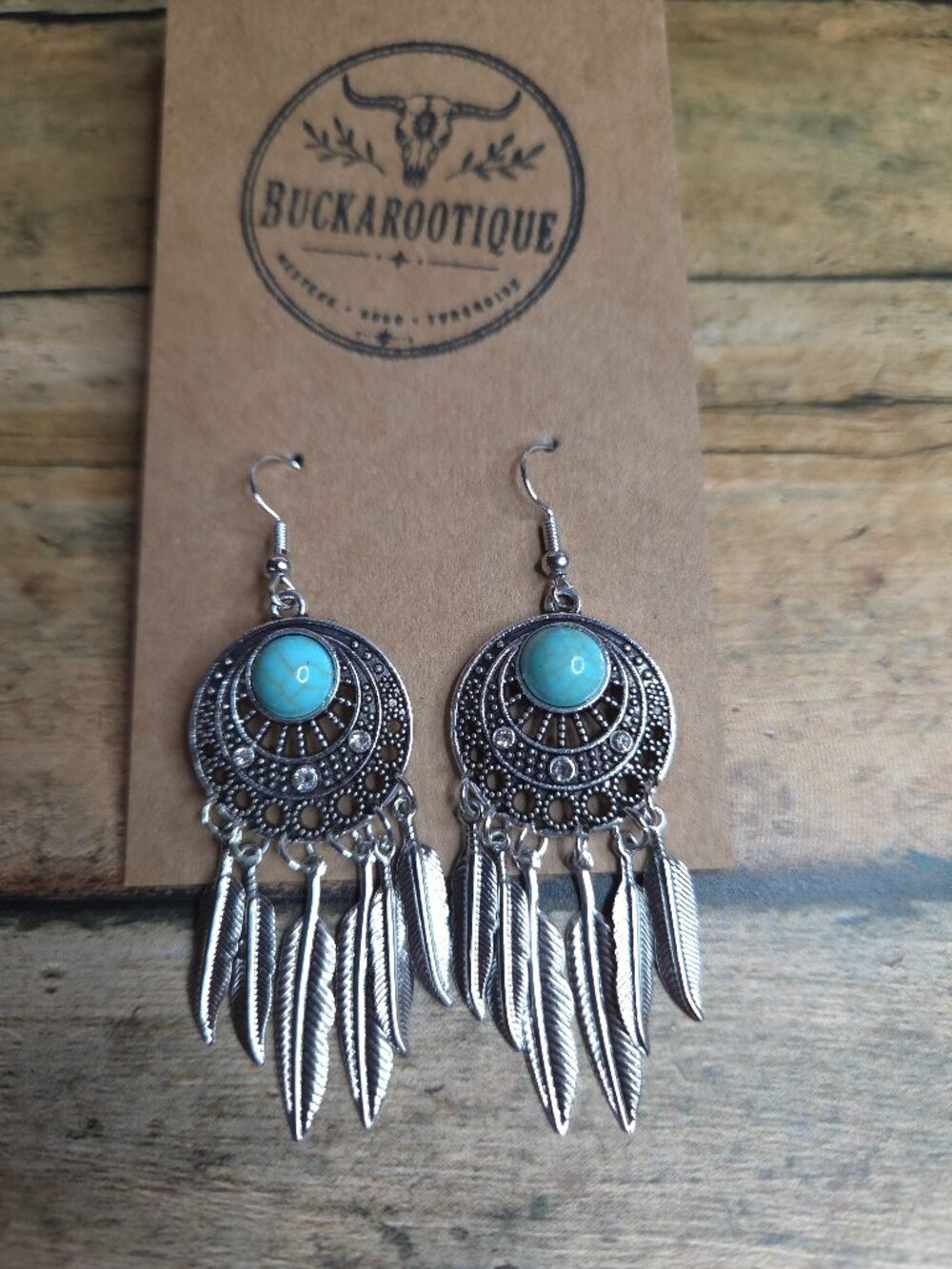 Turquoise Dreamcatcher Feather Earrings Western Boho Rodeo Southwestern Jewelry